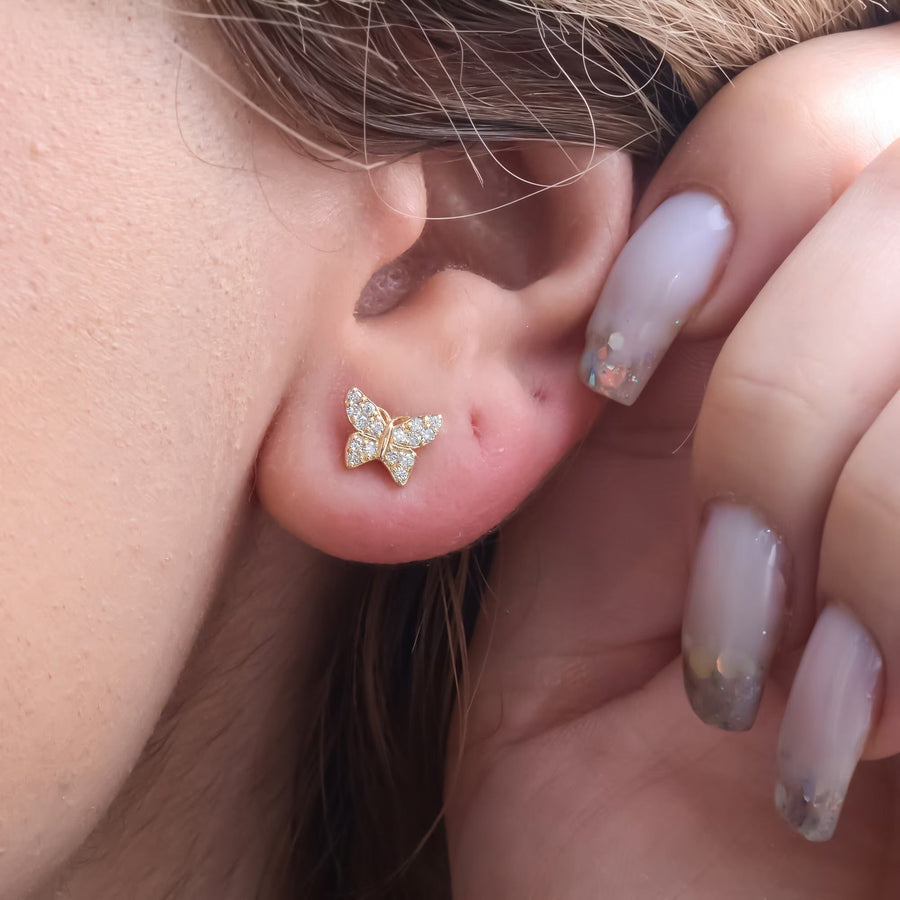 Round Cut Diamond Butterfly Stud Earrings for Women - Doozy Diamonds