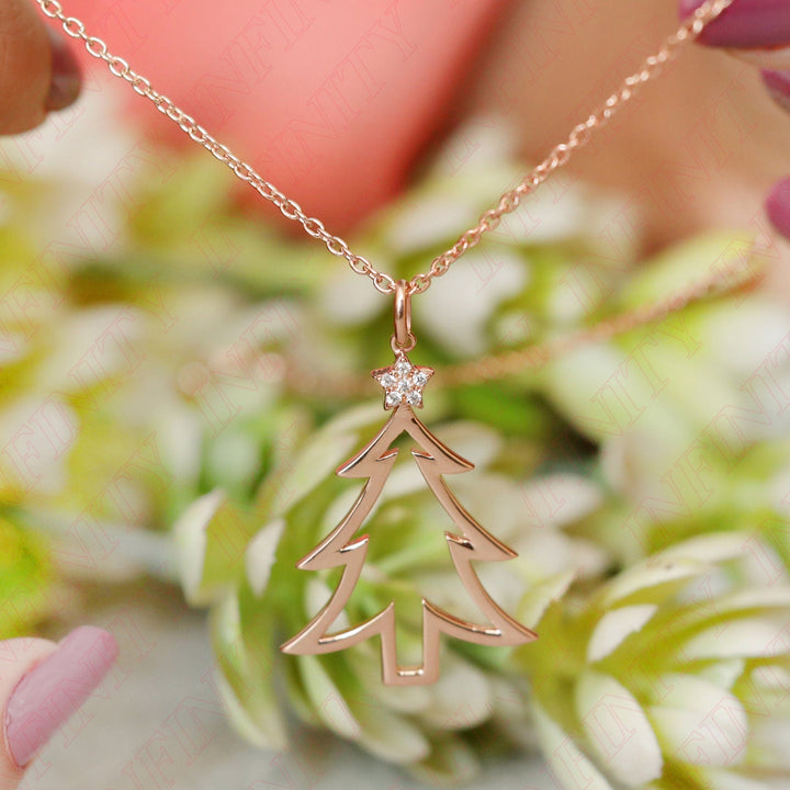 14k Solid Gold Christmas Tree Pendant for Christmas Gift - Doozy Diamonds
