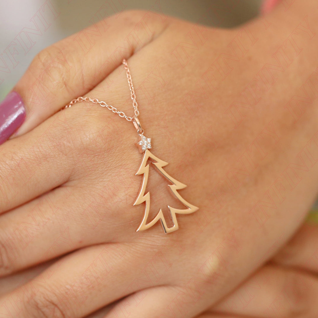 14k Solid Gold Christmas Tree Pendant for Christmas Gift - Doozy Diamonds