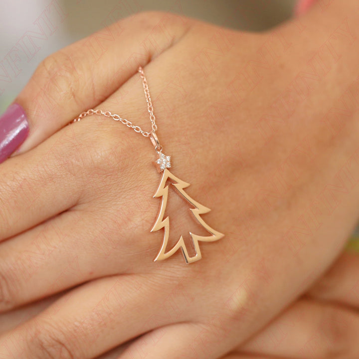 14k Solid Gold Christmas Tree Pendant for Christmas Gift - Doozy Diamonds