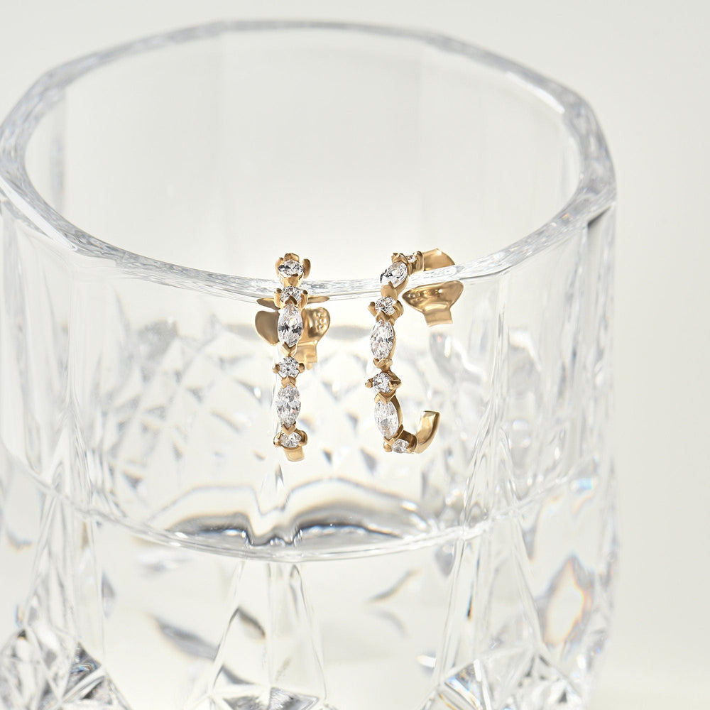 0.52CT Round & Marquise Half Hoop lab grown diamonds Earrings For Women - Doozy Diamonds
