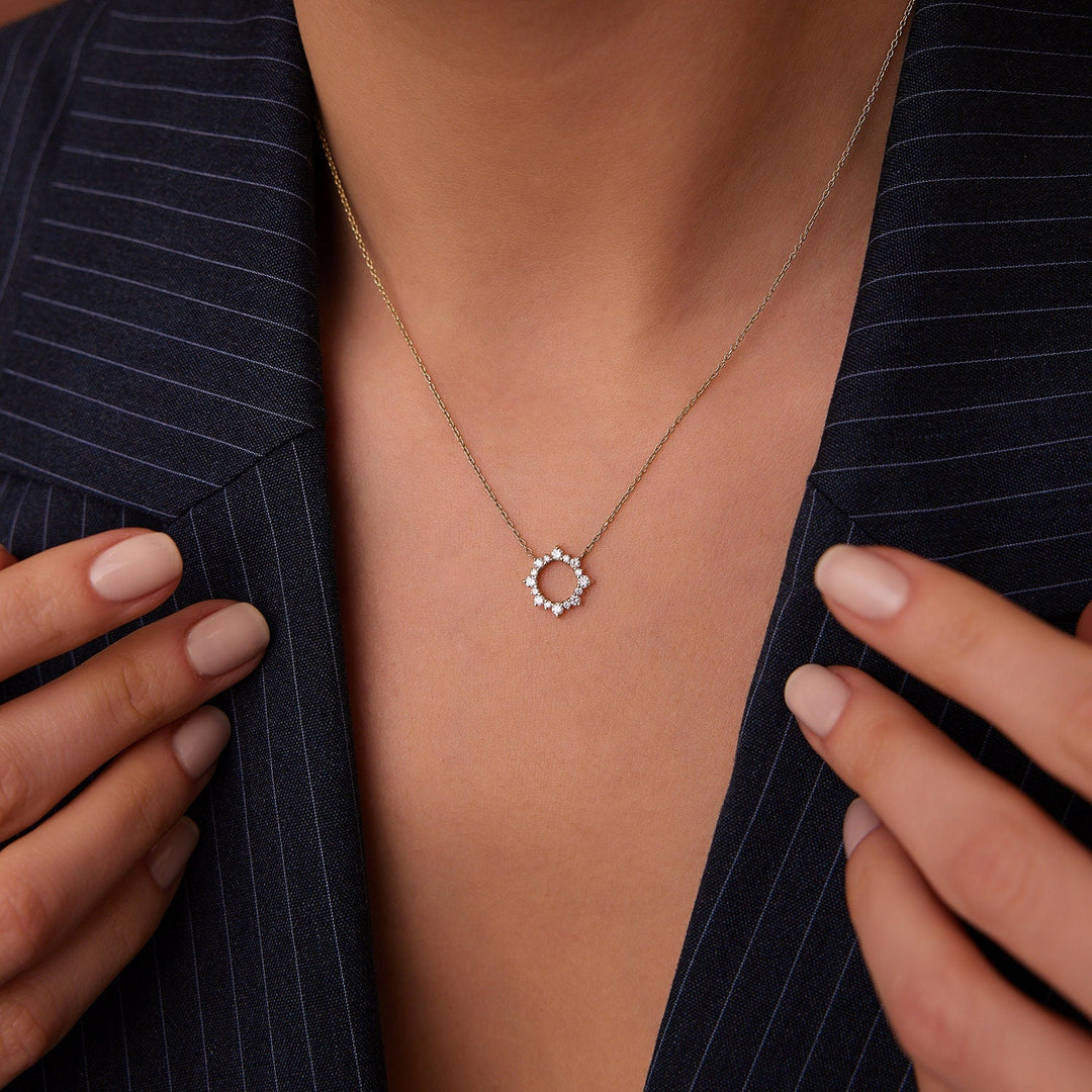 Round Cut Diamond Sun Necklace for Women - Doozy Diamonds