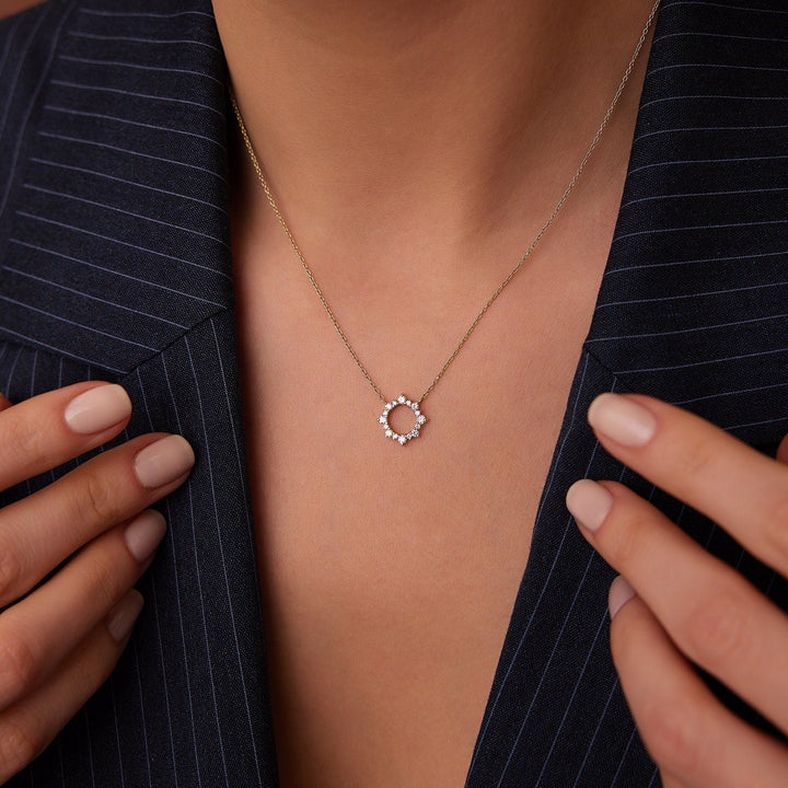 Round Cut Diamond Sun Necklace for Women - Doozy Diamonds