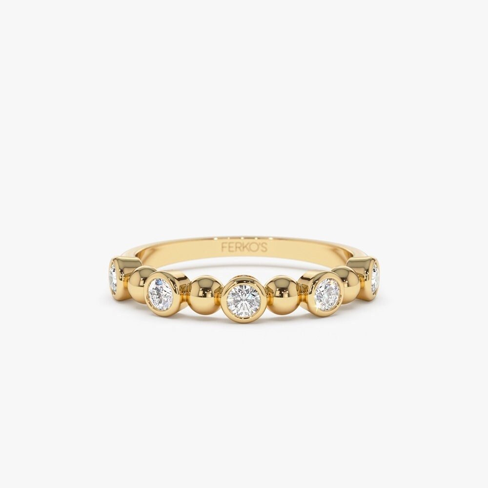 Alternating Beads & Bezel Set Round Cut Diamond Band - Doozy Diamonds