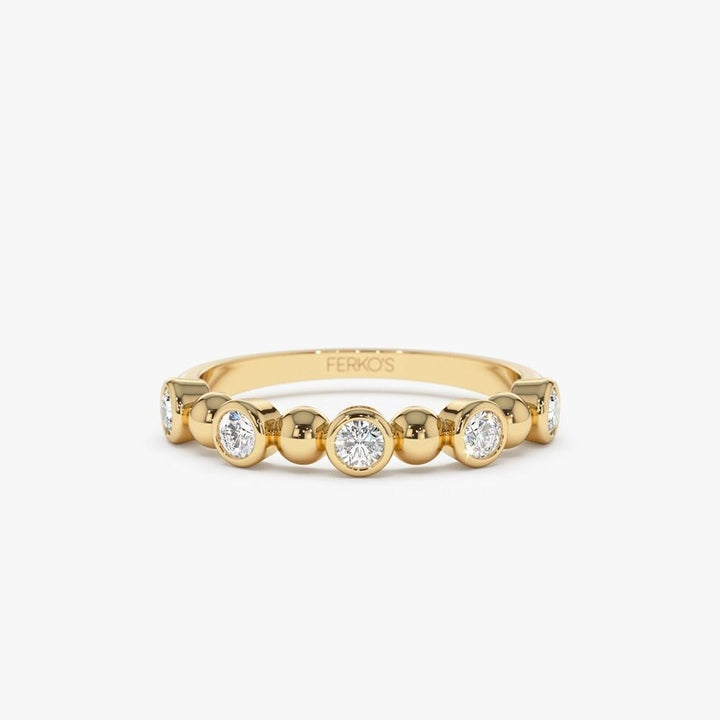 Alternating Beads & Bezel Set Round Cut Diamond Band - Doozy Diamonds