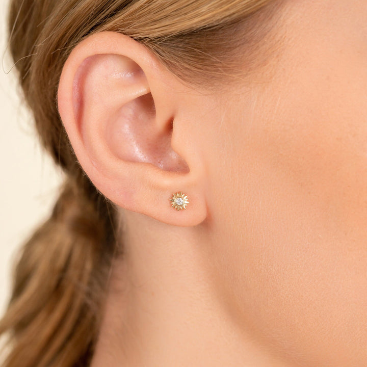 Round Cut Diamond Sunshine Starburst Studs Earrings for Birthday Gift - Doozy Diamonds