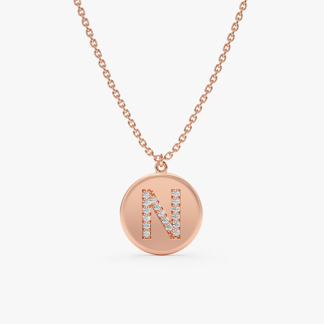 Coin Charm Diamond Latter Necklace in Matte Gold - Doozy Diamonds