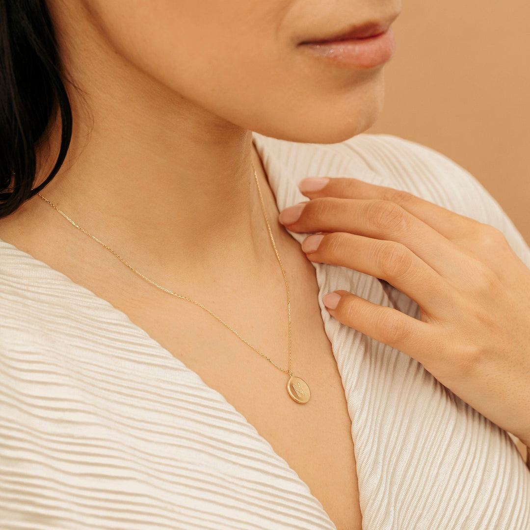 Coin Charm Diamond Latter Necklace in Matte Gold - Doozy Diamonds