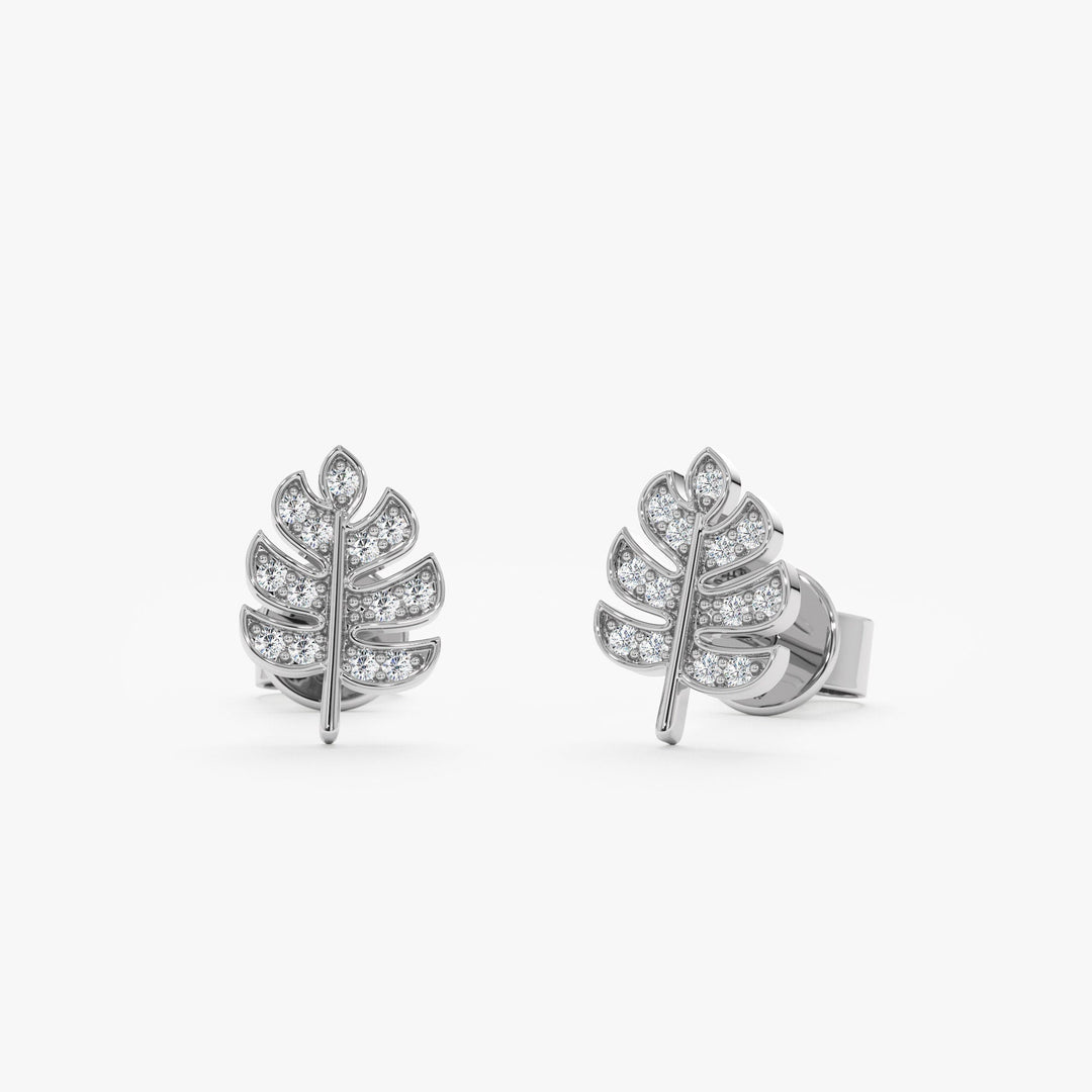 Round Cut Diamond Leaf Stud Earrings for Halloween Gift - Doozy Diamonds