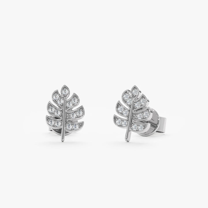 Round Cut Diamond Leaf Stud Earrings for Halloween Gift - Doozy Diamonds