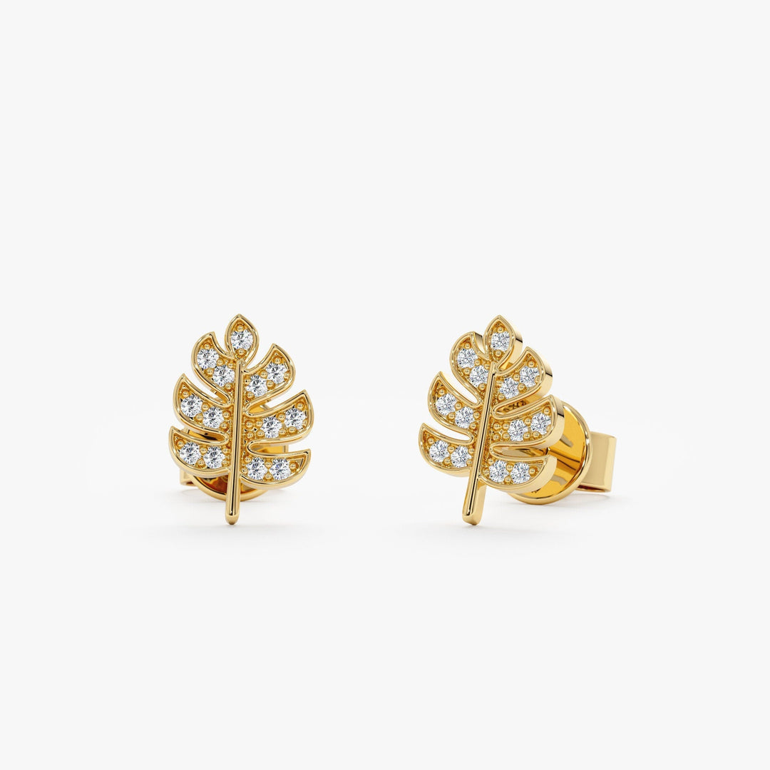 Round Cut Diamond Leaf Stud Earrings for Halloween Gift - Doozy Diamonds