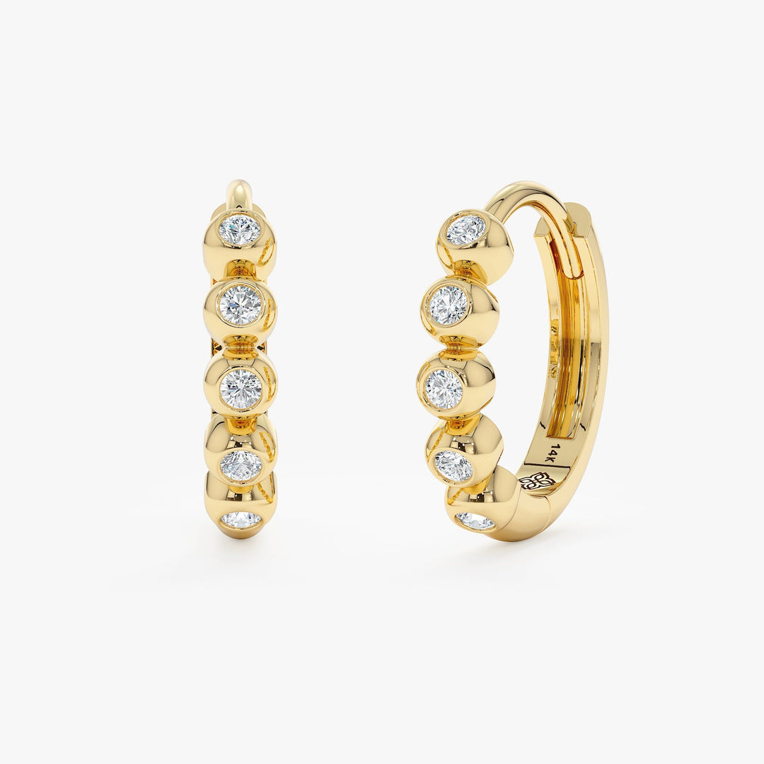 bezel Set Round Cut Diamond Huggies Earrings for Women - Doozy Diamonds
