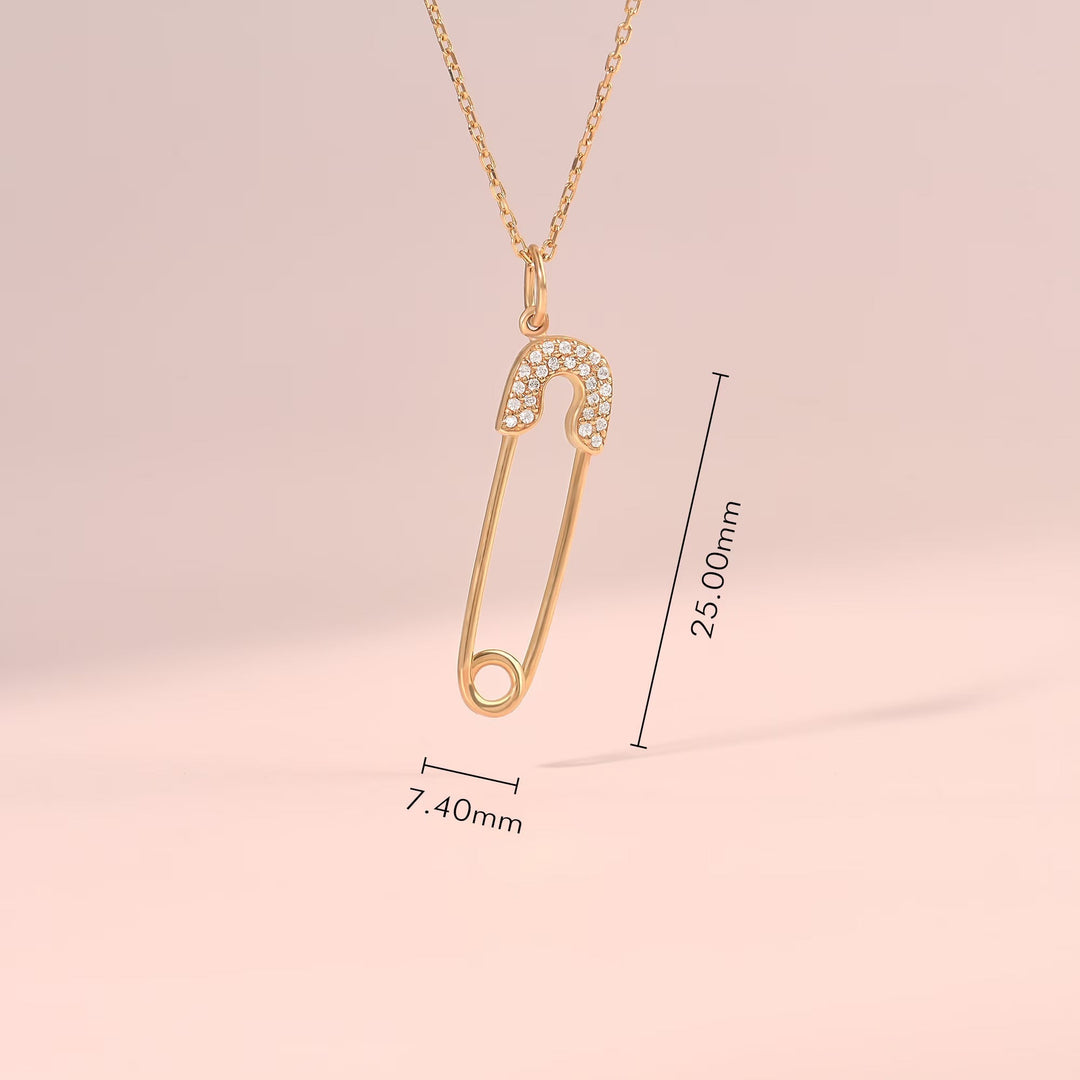 Round Cut Diamond Safety Pin Pendant Necklace for Her - Doozy Diamonds