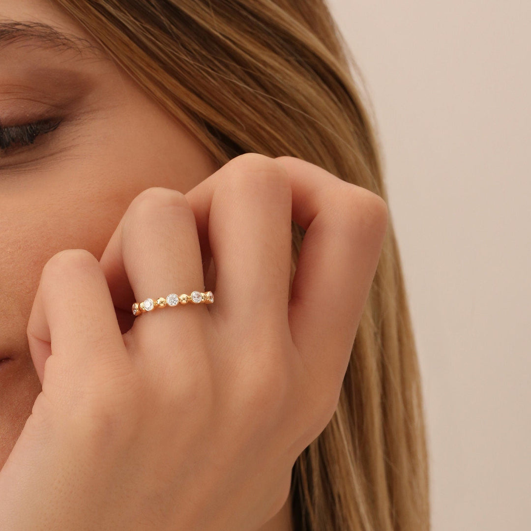 Alternating Beads & Bezel Set Round Cut Diamond Band - Doozy Diamonds