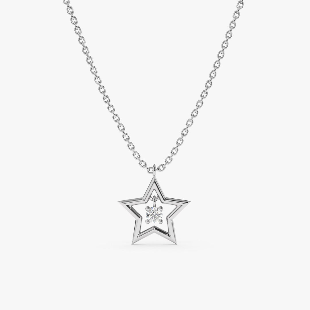Round Cut Diamond Small Star Charm Necklace for Her - Doozy Diamonds