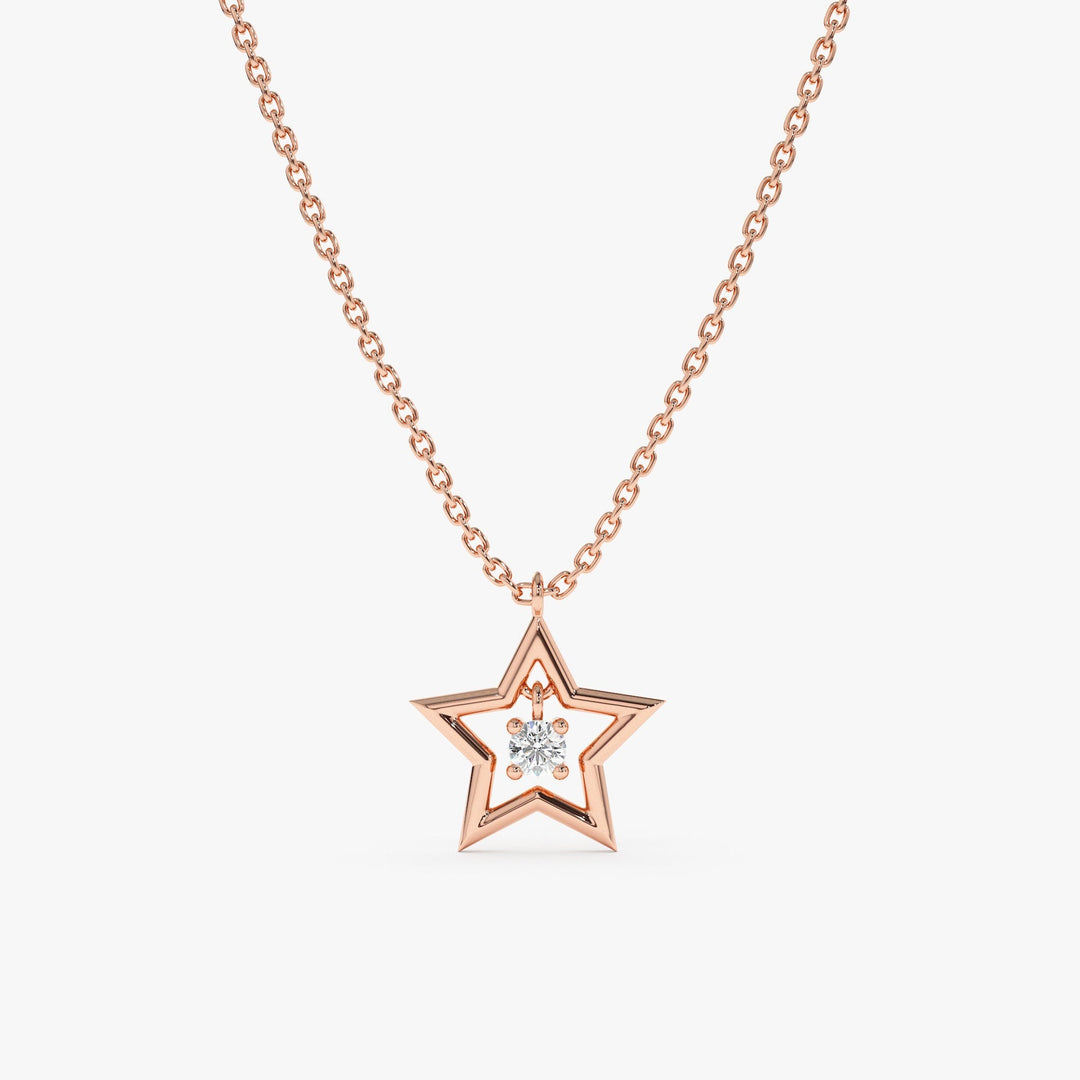 Round Cut Diamond Small Star Charm Necklace for Her - Doozy Diamonds