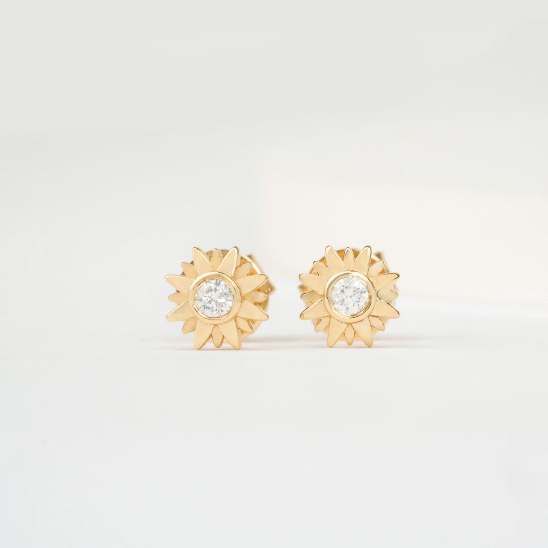 Round Cut Diamond Sunshine Starburst Studs Earrings for Birthday Gift - Doozy Diamonds