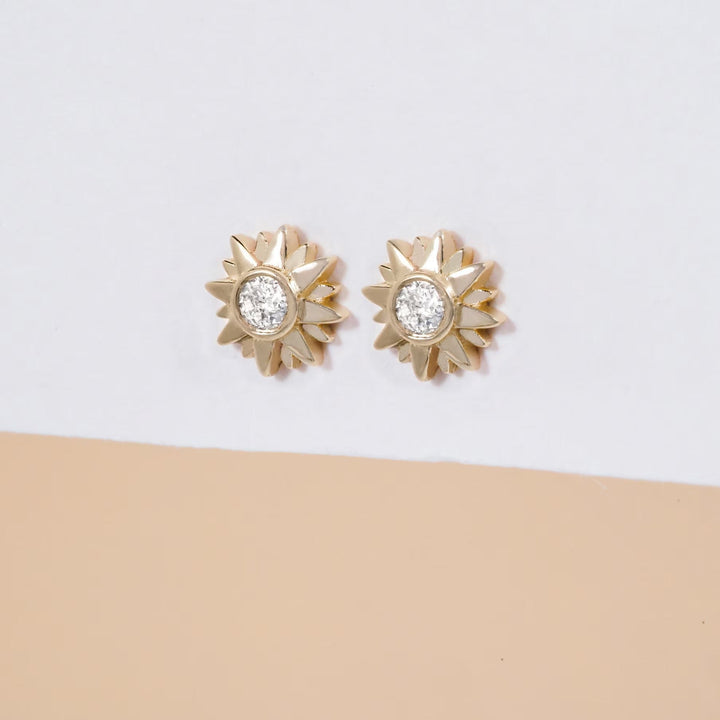 Round Cut Diamond Sunshine Starburst Studs Earrings for Birthday Gift - Doozy Diamonds