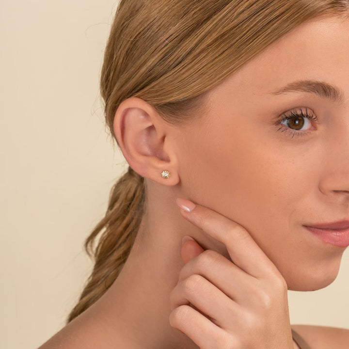 Round Cut Diamond Sunshine Starburst Studs Earrings for Birthday Gift - Doozy Diamonds