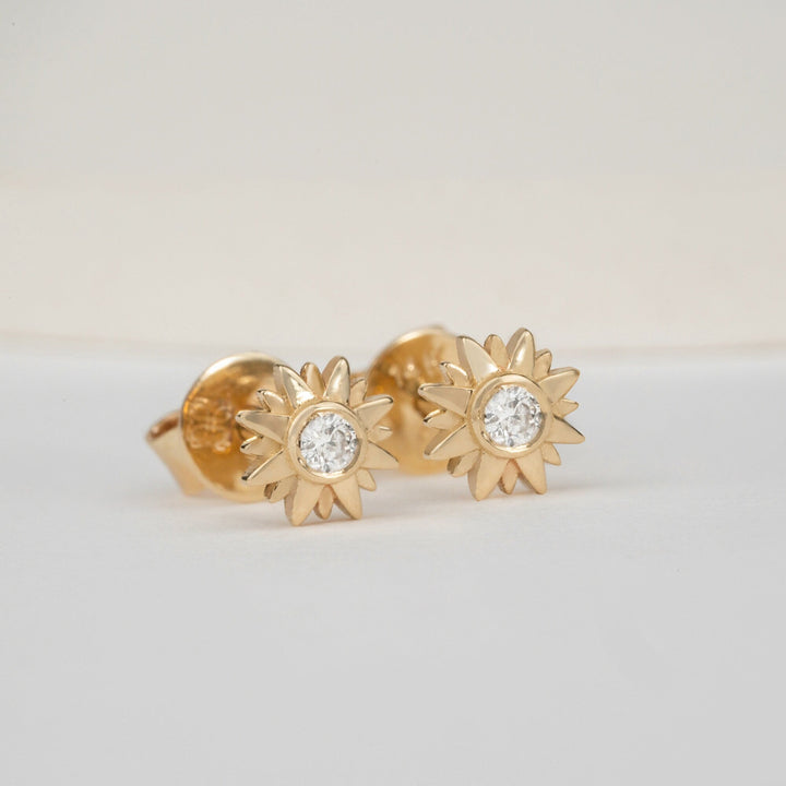 Round Cut Diamond Sunshine Starburst Studs Earrings for Birthday Gift - Doozy Diamonds