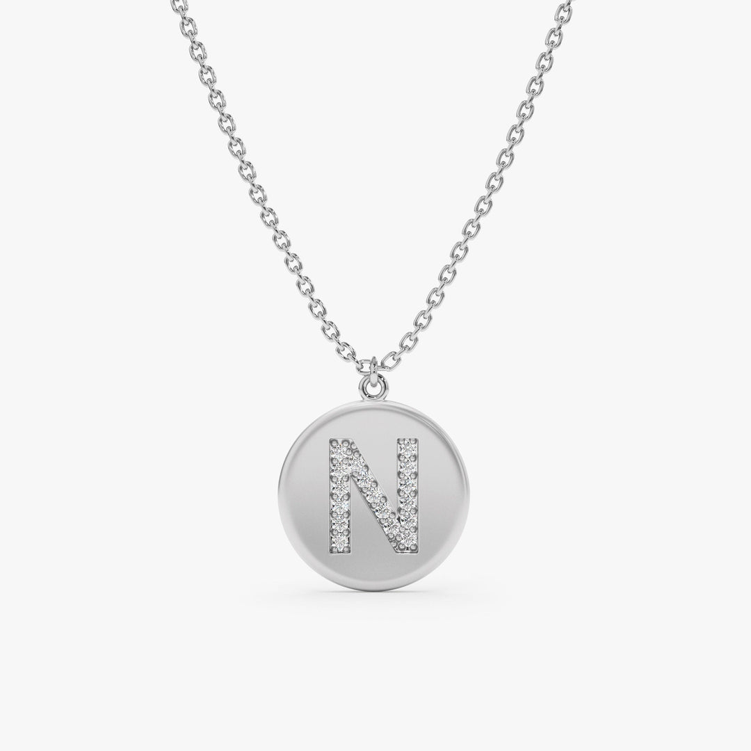Coin Charm Diamond Latter Necklace in Matte Gold - Doozy Diamonds