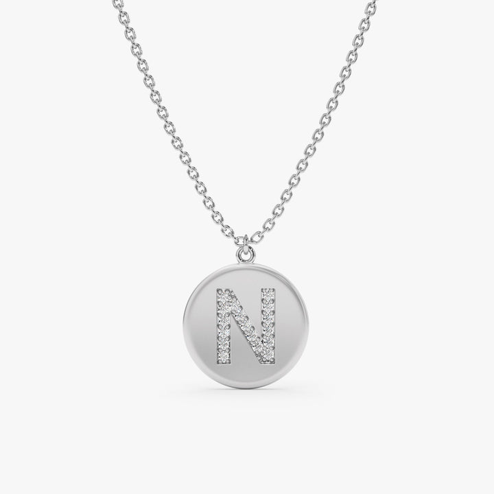 Coin Charm Diamond Latter Necklace in Matte Gold - Doozy Diamonds