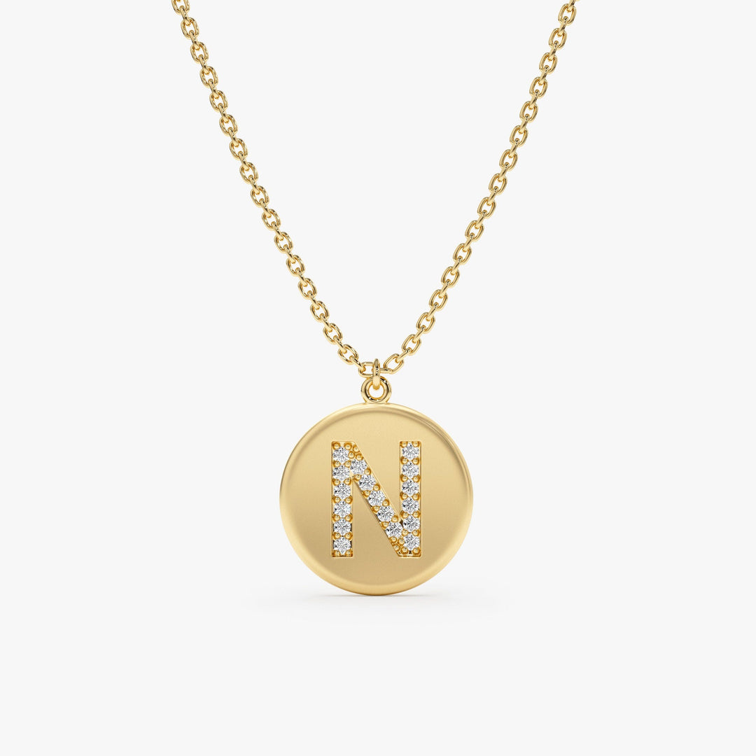 Coin Charm Diamond Latter Necklace in Matte Gold - Doozy Diamonds
