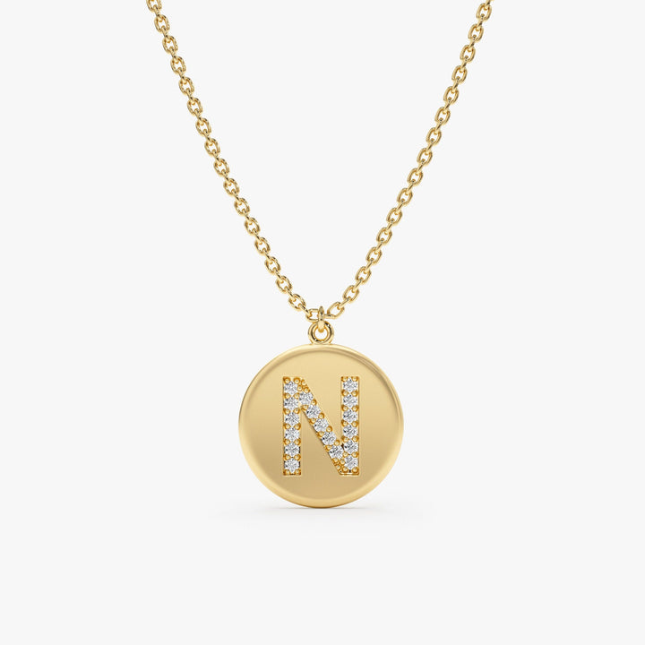 Coin Charm Diamond Latter Necklace in Matte Gold - Doozy Diamonds