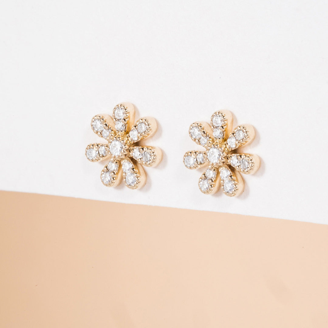 0.18CT Round Floral lab grown diamonds Stud Earrings For Women - Doozy Diamonds