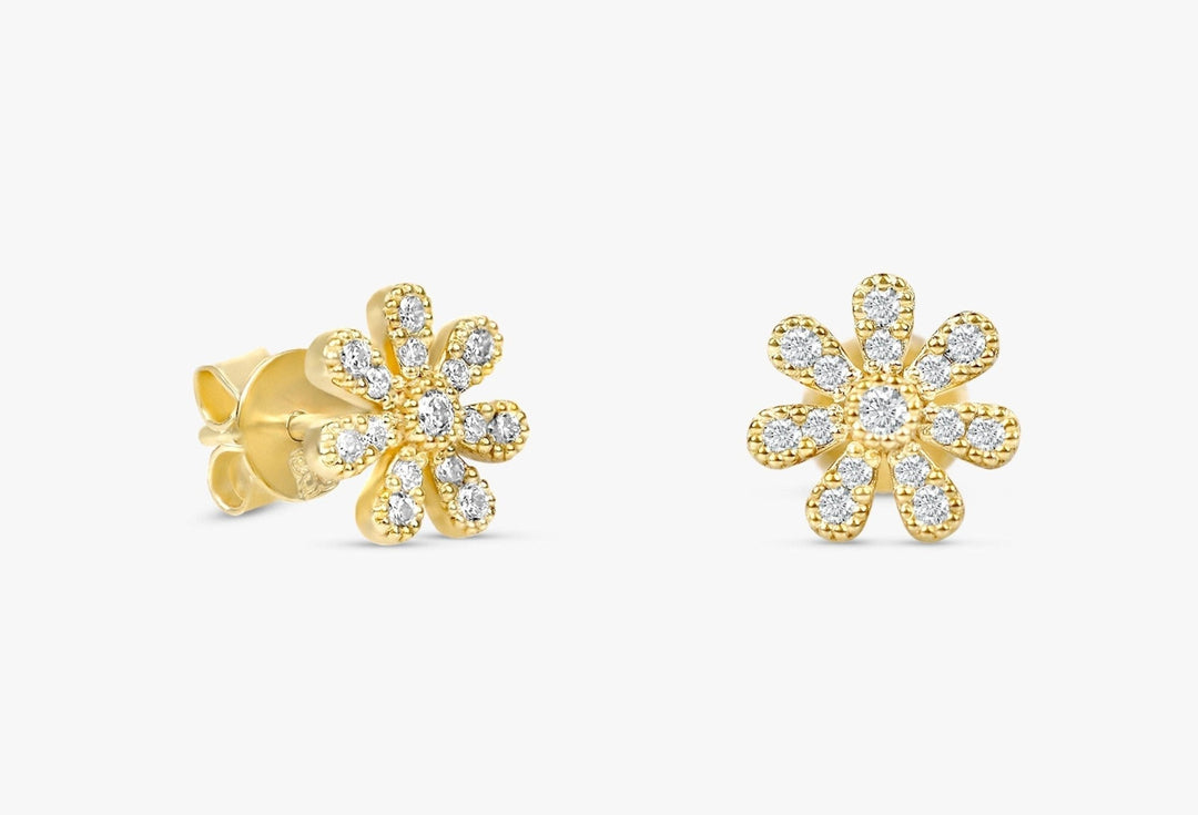 0.18CT Round Floral lab grown diamonds Stud Earrings For Women - Doozy Diamonds
