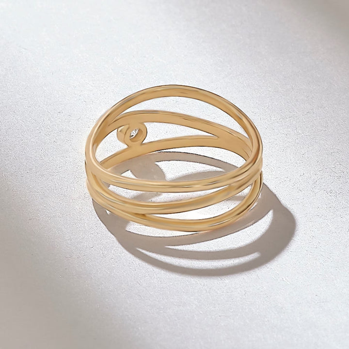 Round Cut Diamond Solid Gold Wavy Line Ring for Women - Doozy Diamonds