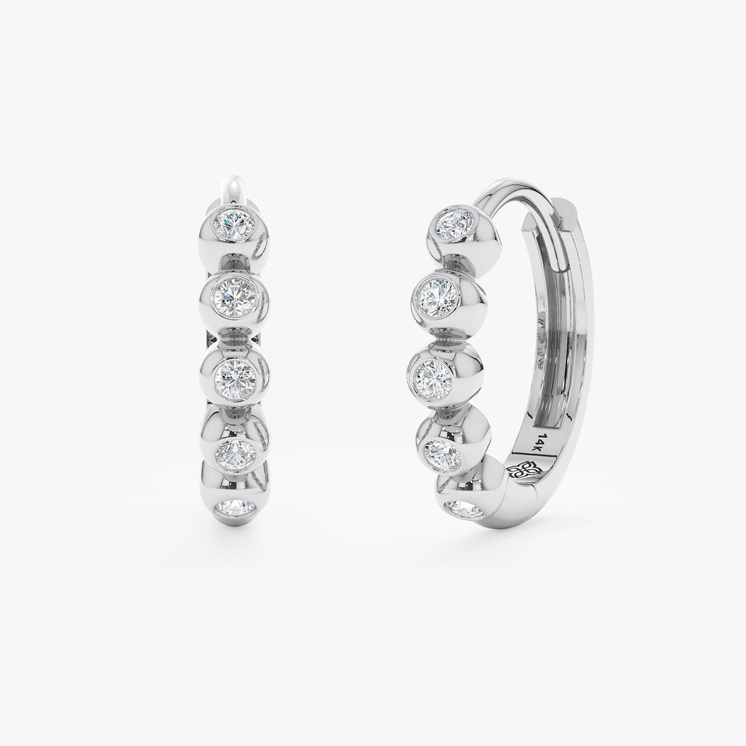 bezel Set Round Cut Diamond Huggies Earrings for Women - Doozy Diamonds