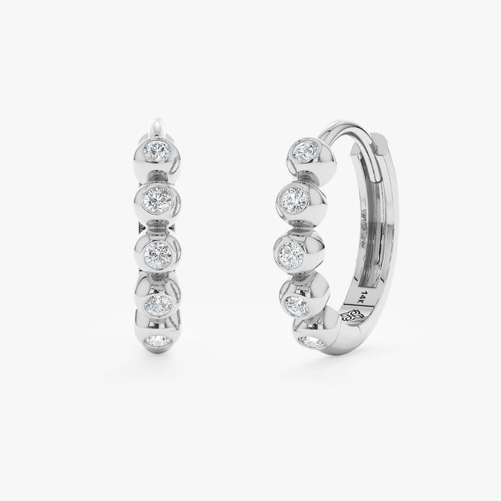 bezel Set Round Cut Diamond Huggies Earrings for Women - Doozy Diamonds
