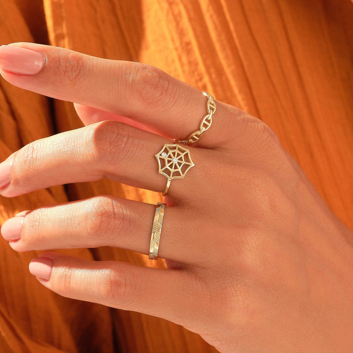 Round Cut Diamond Unique Spider Web Diamond Band for Her - Doozy Diamonds