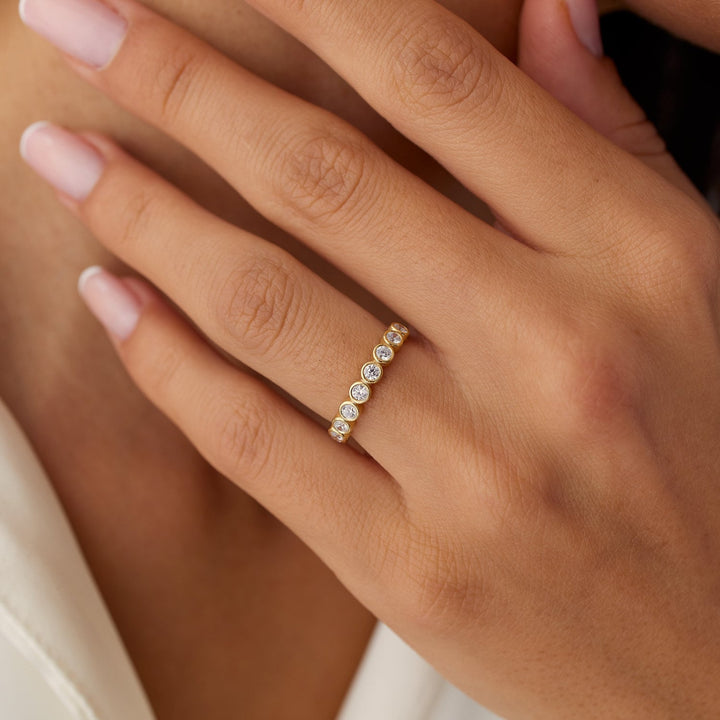 Bezel Set Round Cut Diamond Half Eternity Wedding Band for Mother - Doozy Diamonds