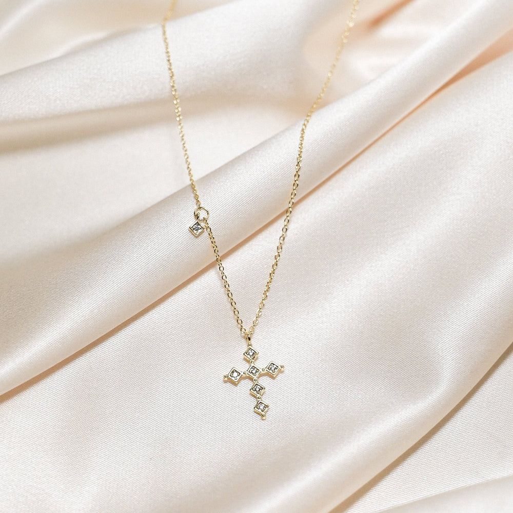 Cross Round Cut Diamond Necklace Gift for Women - Doozy Diamonds
