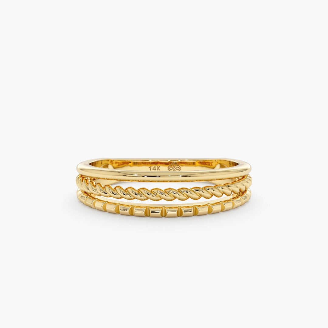Plain Three Row lab grown diamond Wedding Band In 14K Yellow Gold For Women - Doozy Diamonds
