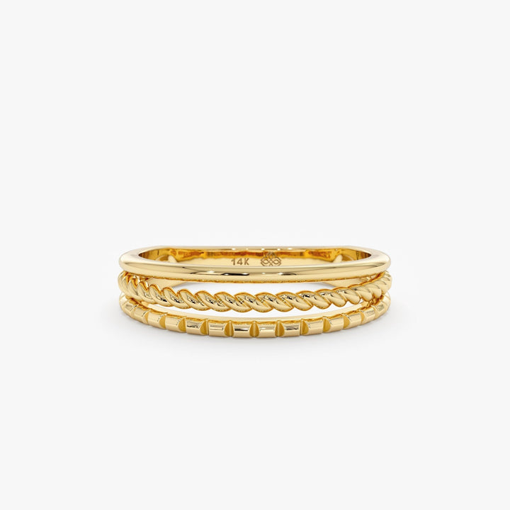 Plain Three Row lab grown diamond Wedding Band In 14K Yellow Gold For Women - Doozy Diamonds
