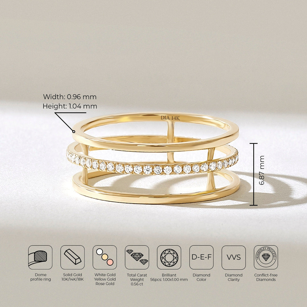 0.22CT Round lab grown diamonds Three Row Wedding Band - Doozy Diamonds