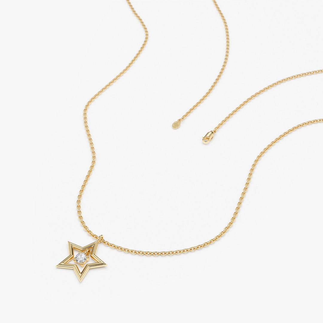 Round Cut Diamond Small Star Charm Necklace for Her - Doozy Diamonds
