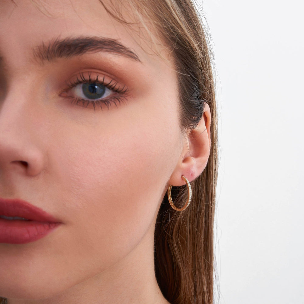Round Cut Diamond Hoop Lightweight Earrings in Yellow Gold - Doozy Diamonds