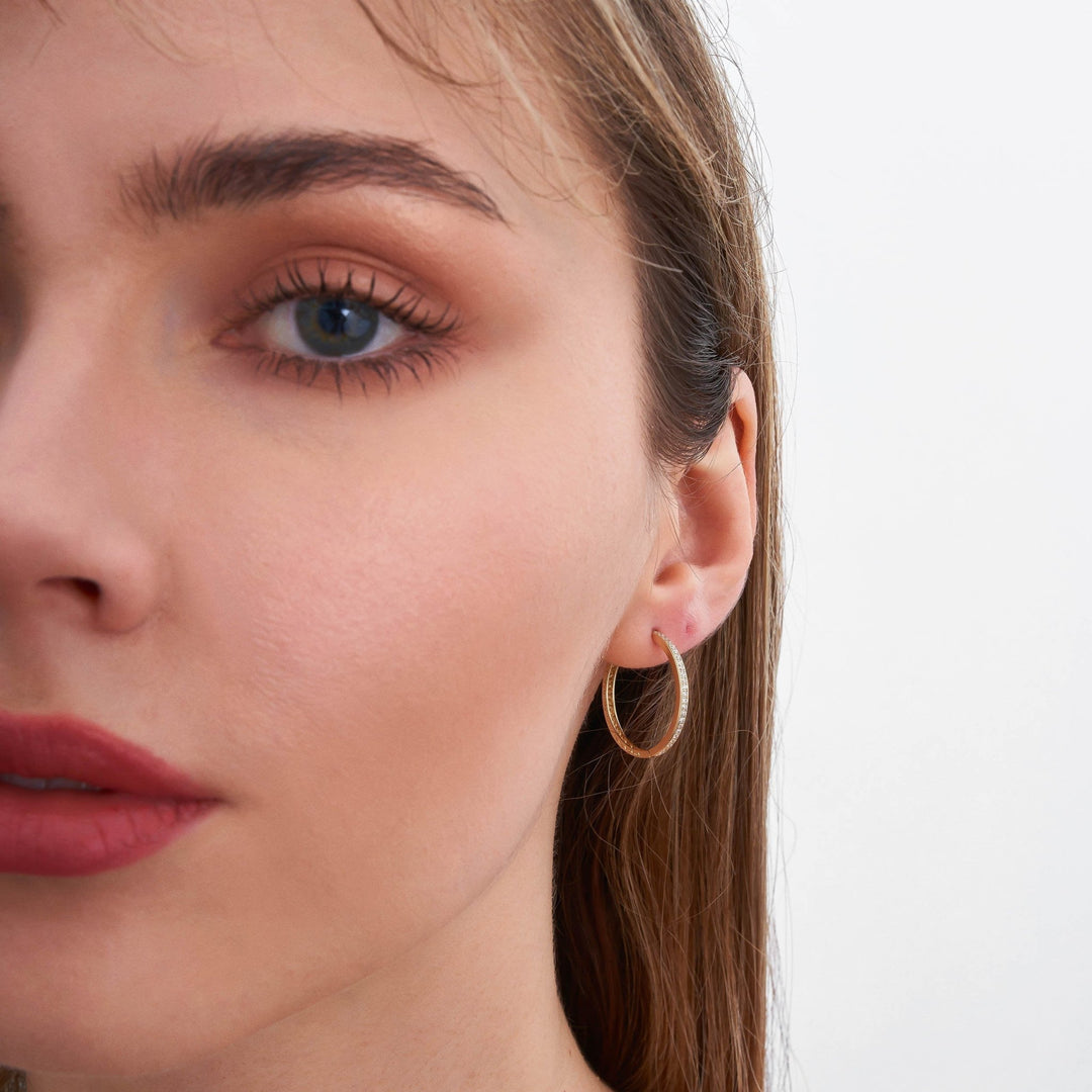 Round Cut Diamond Hoop Lightweight Earrings in Yellow Gold - Doozy Diamonds