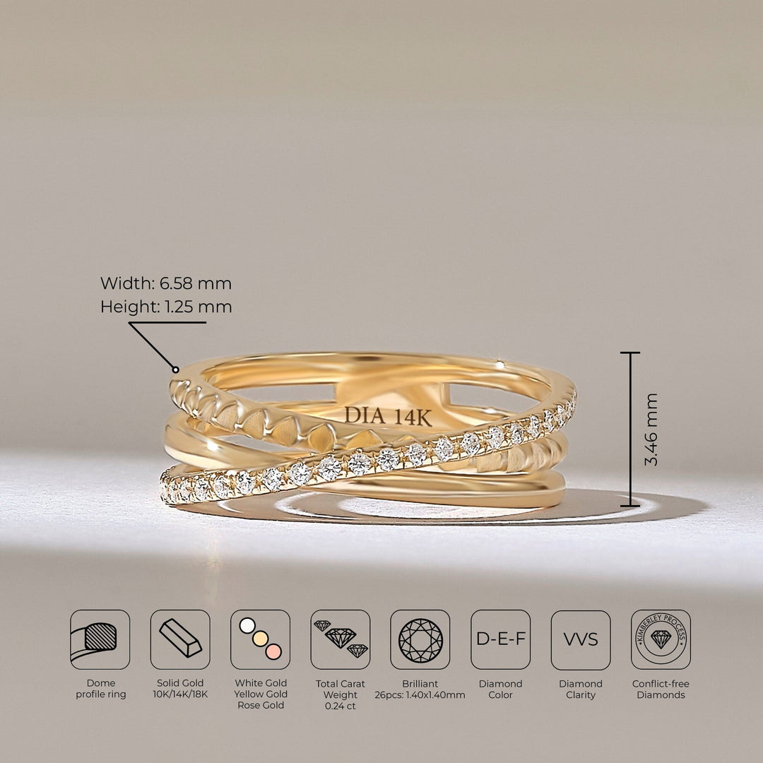 0.18CT Round Triple Band Crossover lab grown diamonds Wedding Band - Doozy Diamonds