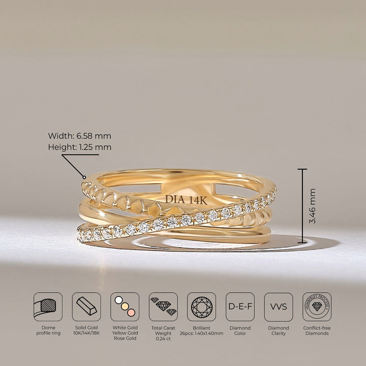 0.18CT Round Triple Band Crossover lab grown diamonds Wedding Band - Doozy Diamonds