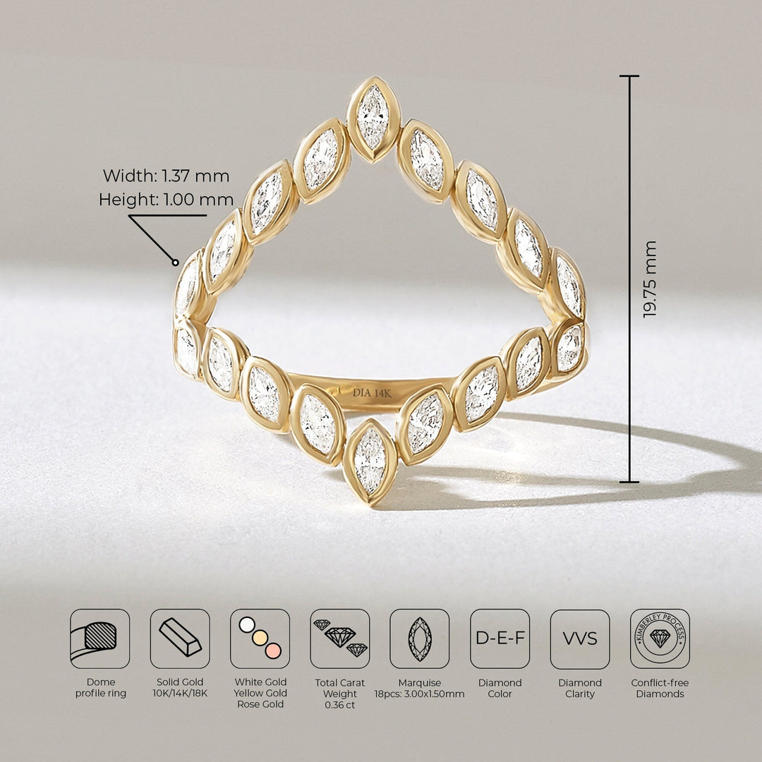 0.5CT Bezel Set Marquise Split lab grown diamonds Wedding Band - Doozy Diamonds