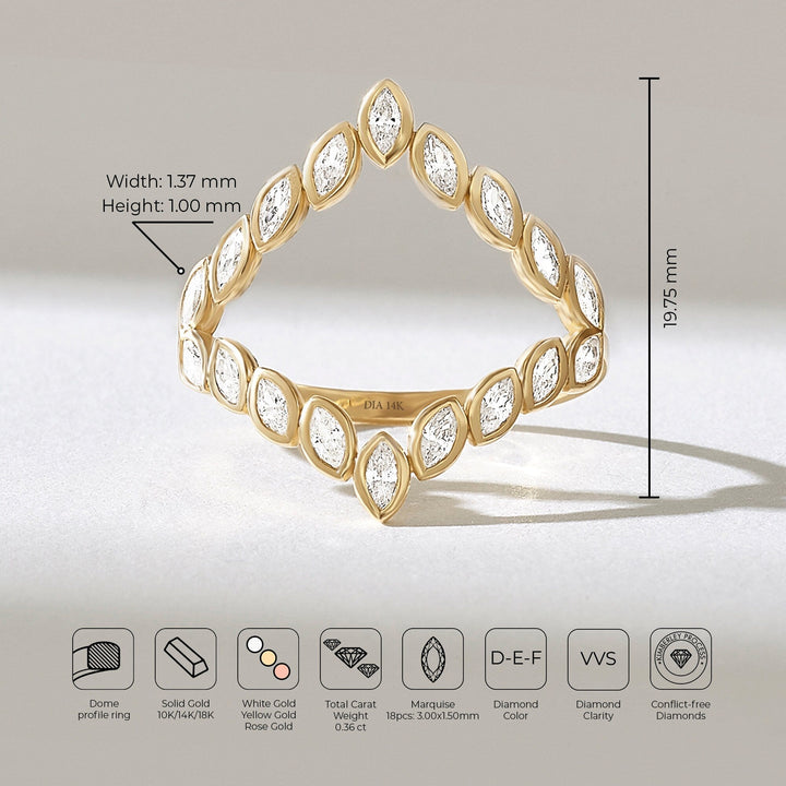 0.5CT Bezel Set Marquise Split lab grown diamonds Wedding Band - Doozy Diamonds