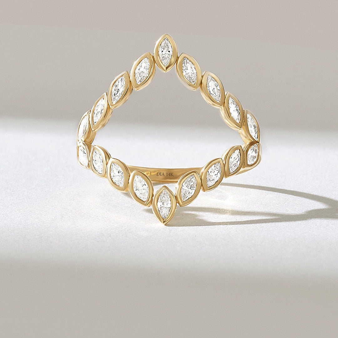 0.5CT Bezel Set Marquise Split lab grown diamonds Wedding Band - Doozy Diamonds