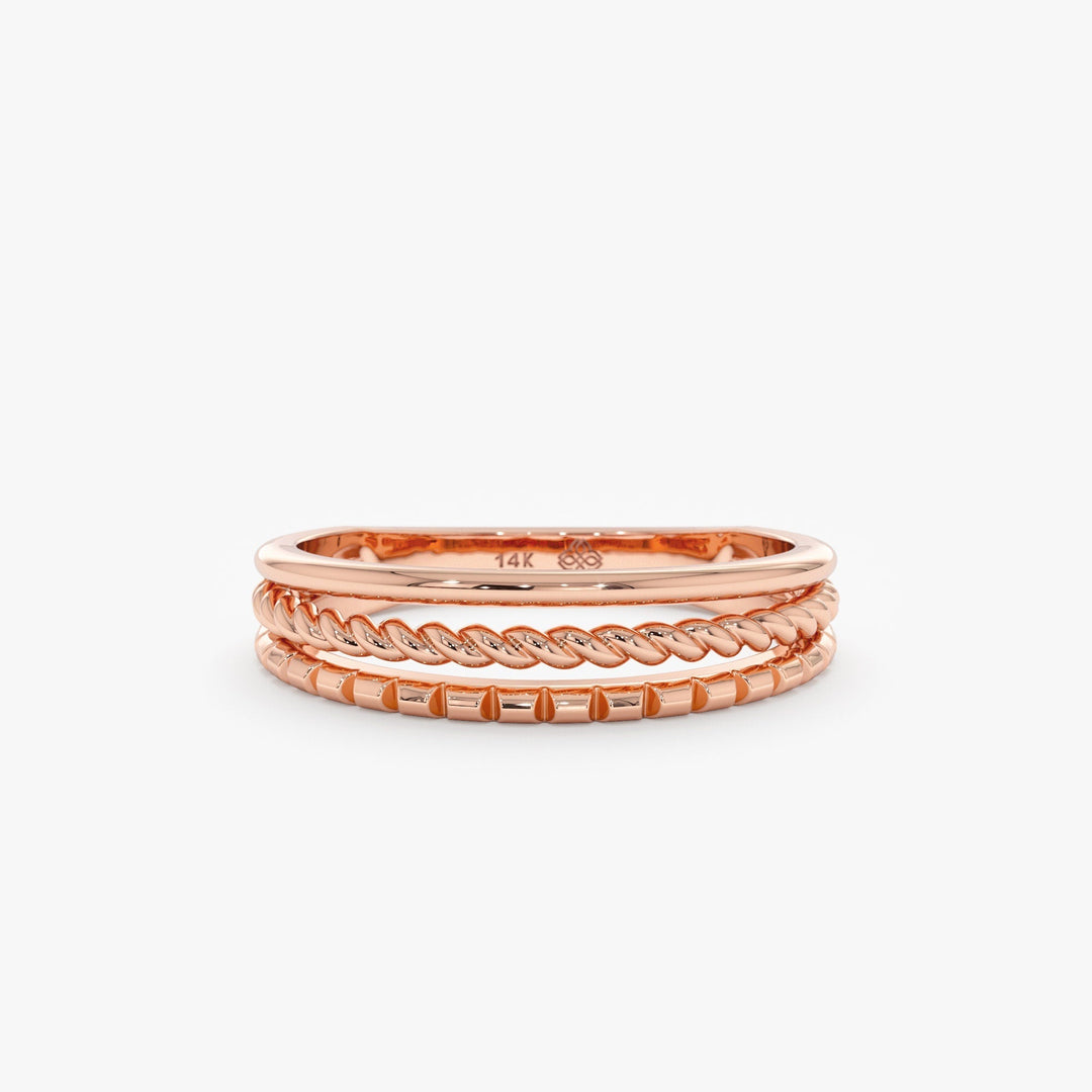 Plain Three Row lab grown diamond Wedding Band In 14K Yellow Gold For Women - Doozy Diamonds