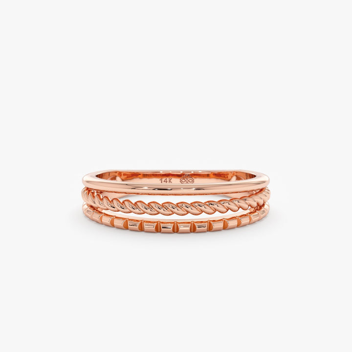 Plain Three Row lab grown diamond Wedding Band In 14K Yellow Gold For Women - Doozy Diamonds