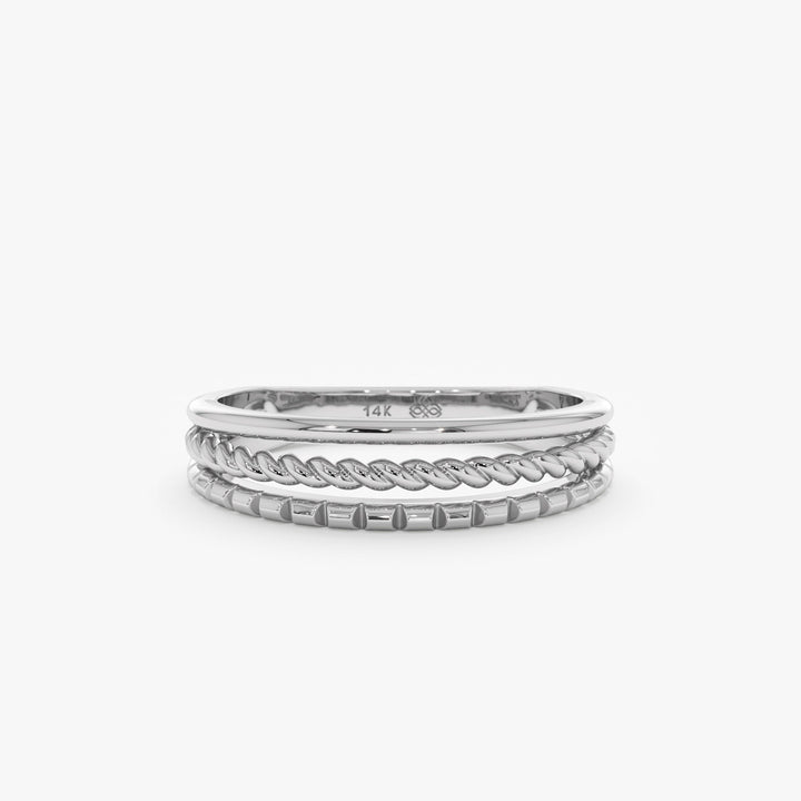 Plain Three Row lab grown diamond Wedding Band In 14K Yellow Gold For Women - Doozy Diamonds